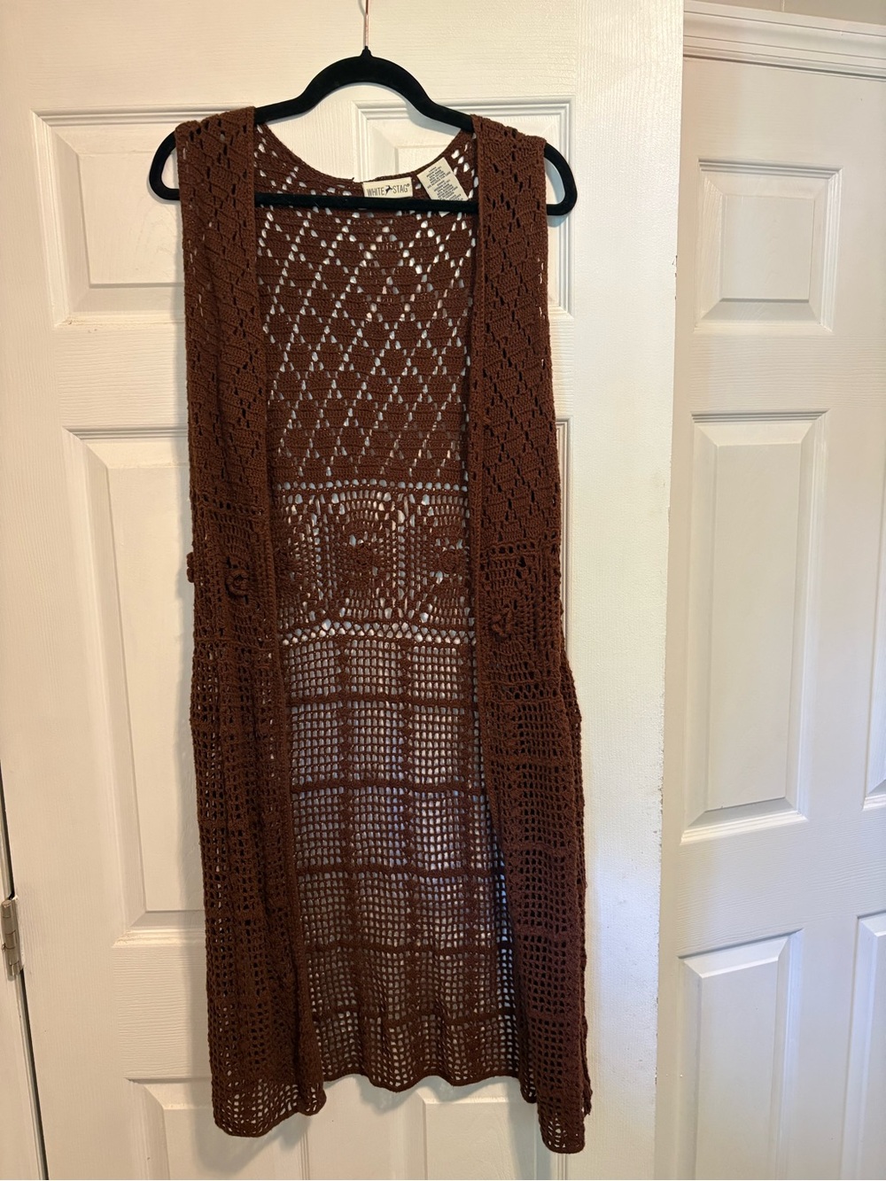 White Stag Brown Crochet Open-Weave Vest